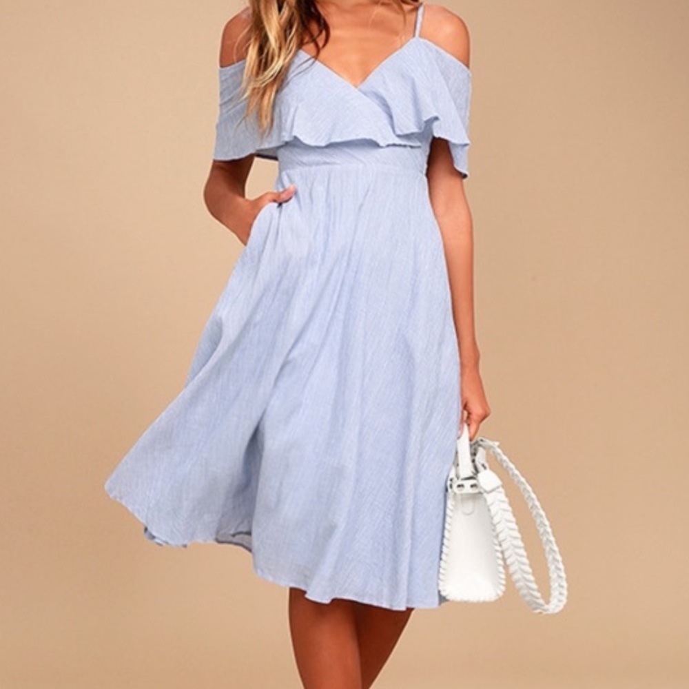 Lulu's Light Blue Off-Shoulder Midi Dress